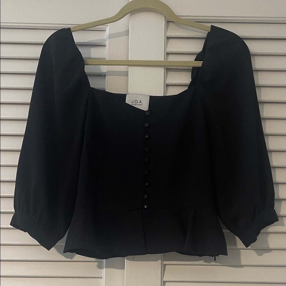 J.O.A. Black Button-Front Blouse